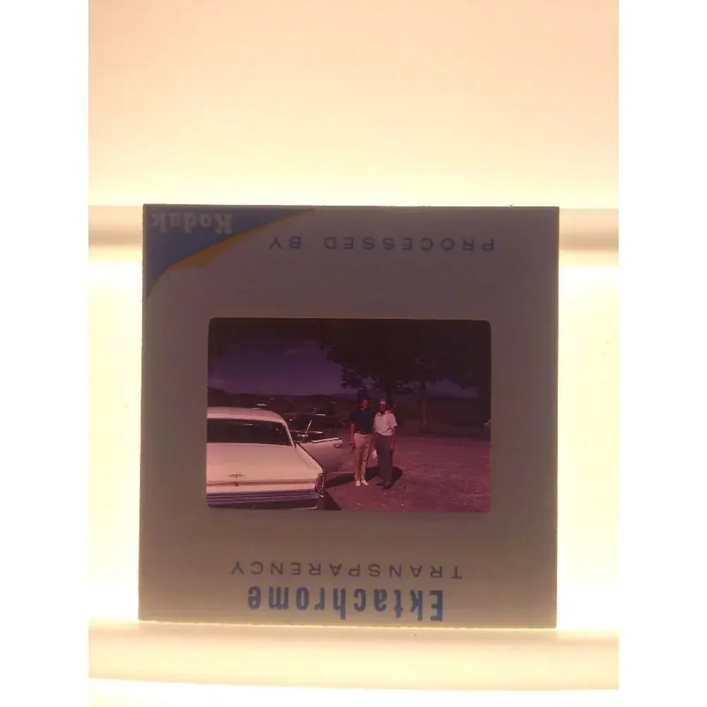 Vtg 1969 Men in Parking Lot Cars Automobiles Ektachrome Photograph Color Slide